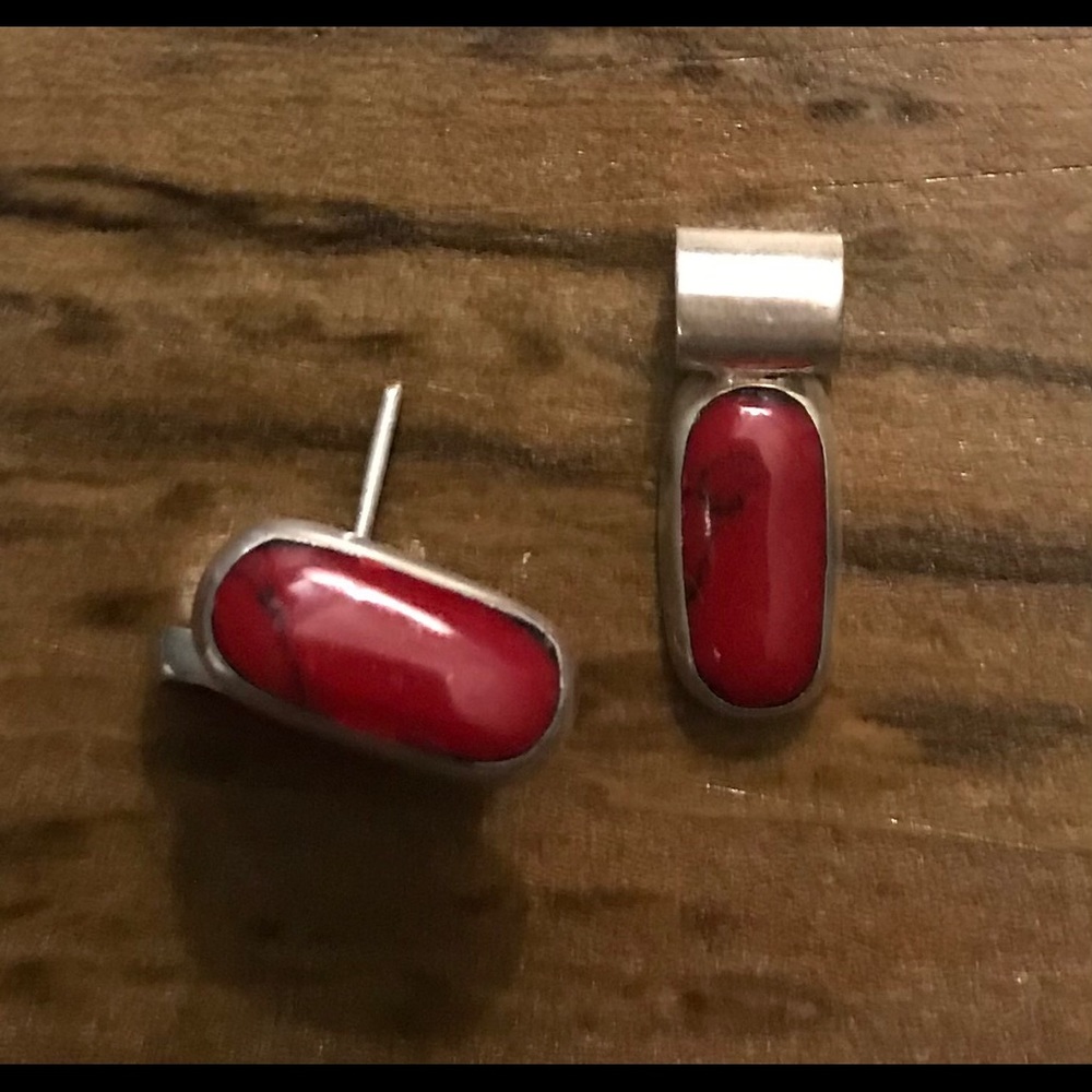Red stone charm and matching earrings.